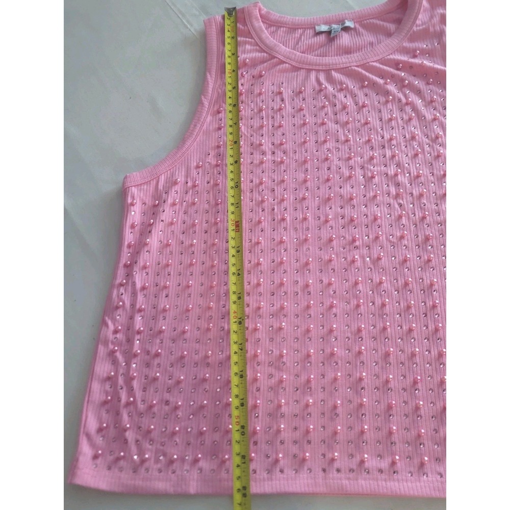 Plus Size 3X Pink Ribbed Tank Top Pearl Beaded Studded Y2K Coquette Stretch - Picture 7 of 10